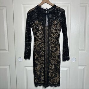 Sequin Hearts Women's Sz 11 Lace Overlay Midi Dress Nude Formal Evening LBD